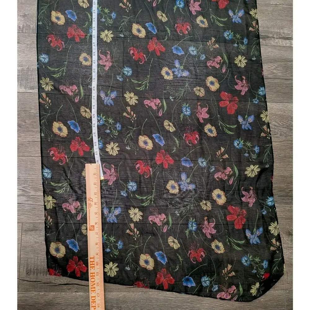 INC Scarf Floral Sheer Hair Black Botanical Boho Festival Rodeo Wrap 60